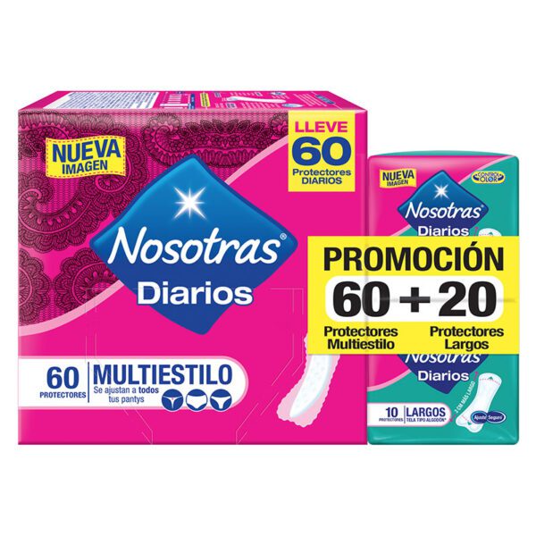 Protector Nosotras Diarios Multiestilo 60 Unidades + 20 Protectores