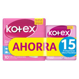 Toalla Kotex Ultra Tela 10 Unidades Ahorra 15 Kiss